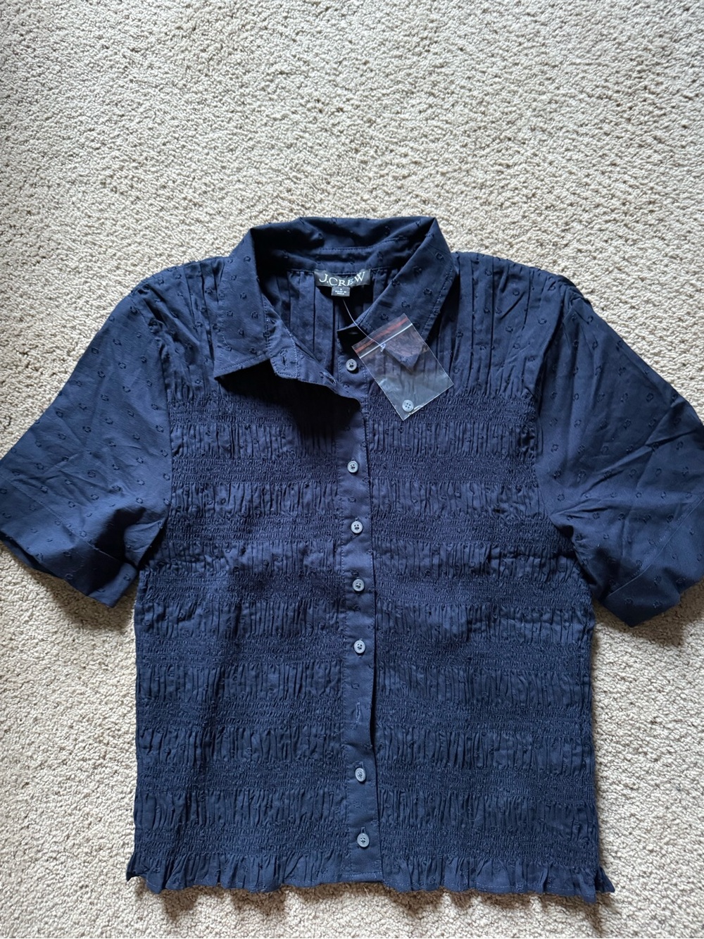 J. Crew Navy Short-Sleeve Textured Button-Down Shirt